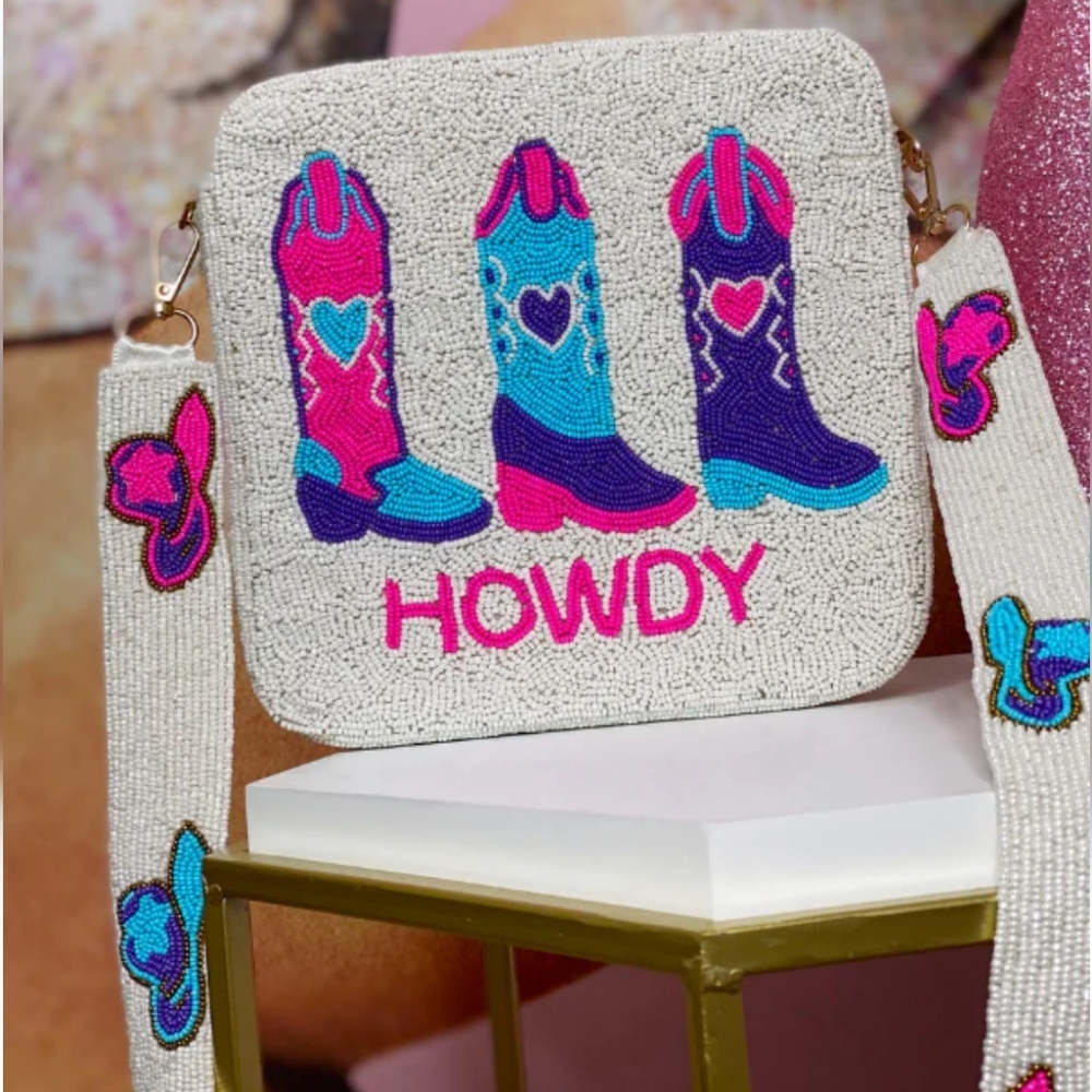 Beaded Purse, Howdy Multi Boots, Multicolor Stars,  Beaded Hat Strap